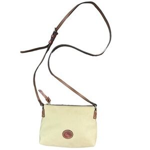 Dooney & Bourke Canvas and Leather Bag Tan Crossbody Zipper Lightweight Logo